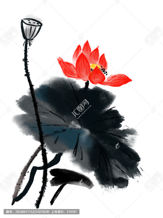 荷花水墨畫