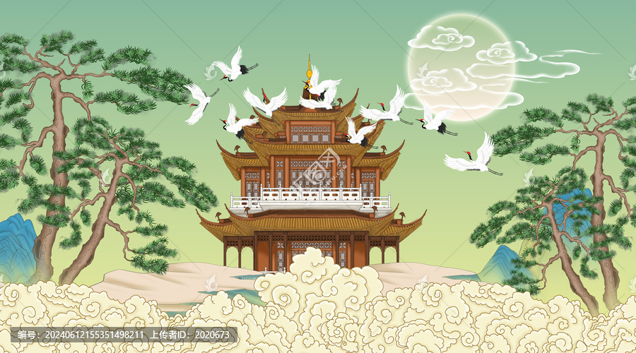 迎客松樓閣裝飾畫