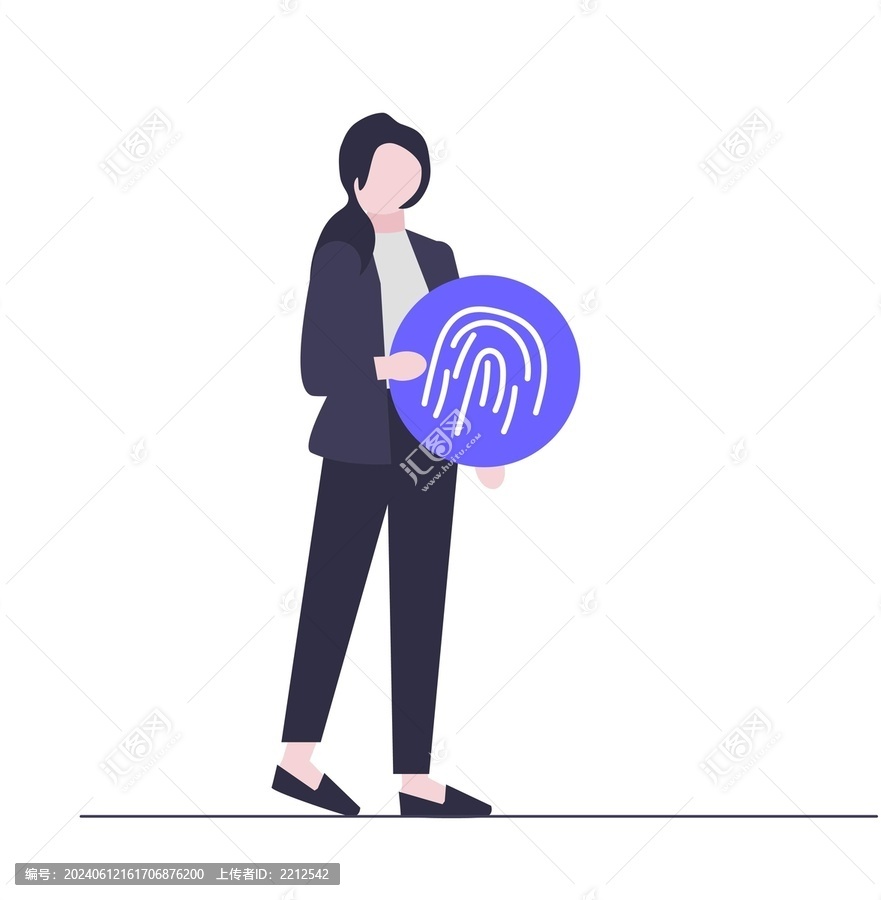 插畫人物指紋識別提示矢量素材