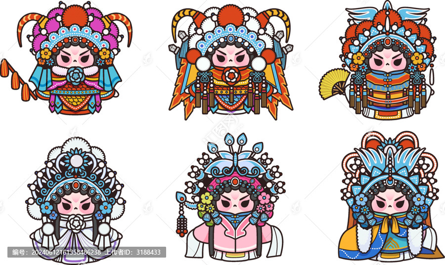 京劇戲劇人物卡通矢量元素插畫