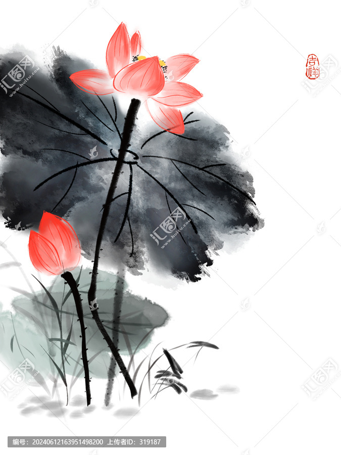 荷花水墨畫