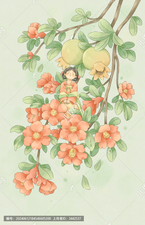 中國風十二花令石榴花