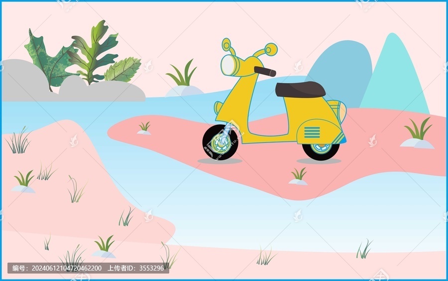卡通風(fēng)景電動(dòng)車插畫(huà)