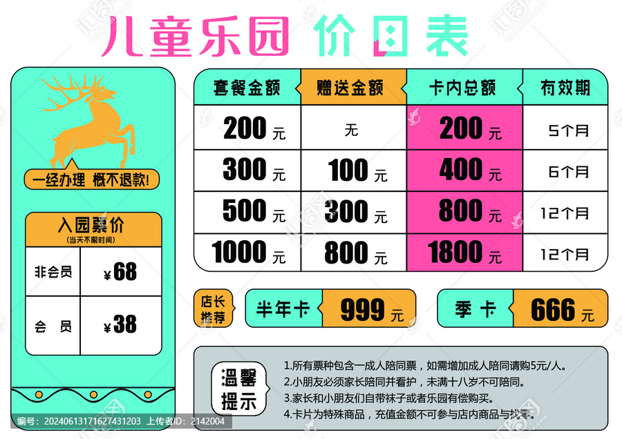 兒童樂園價目表