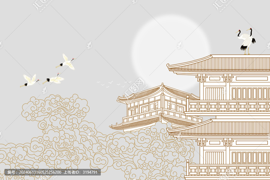 樓閣亭臺古建筑插畫