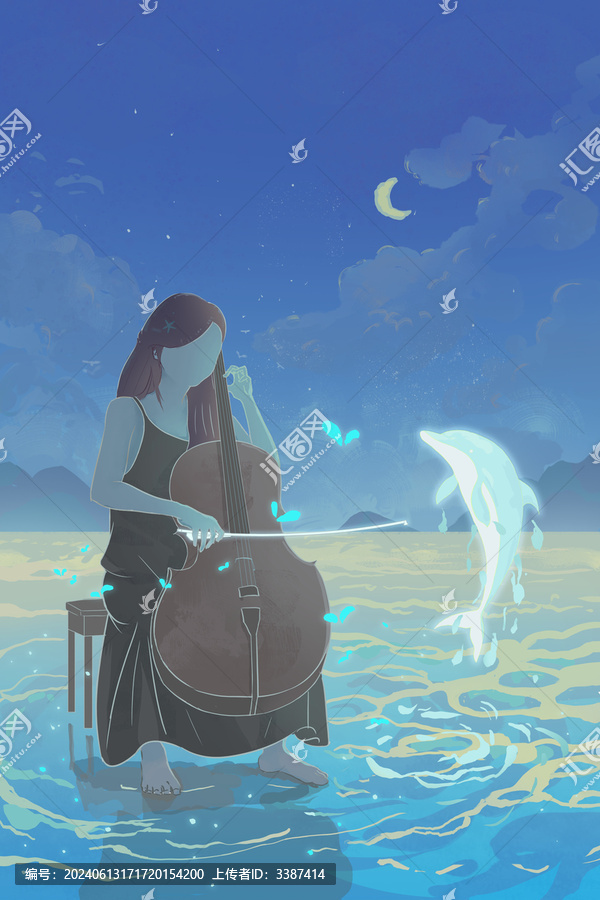 創(chuàng)意女孩拉大提琴插畫(huà)