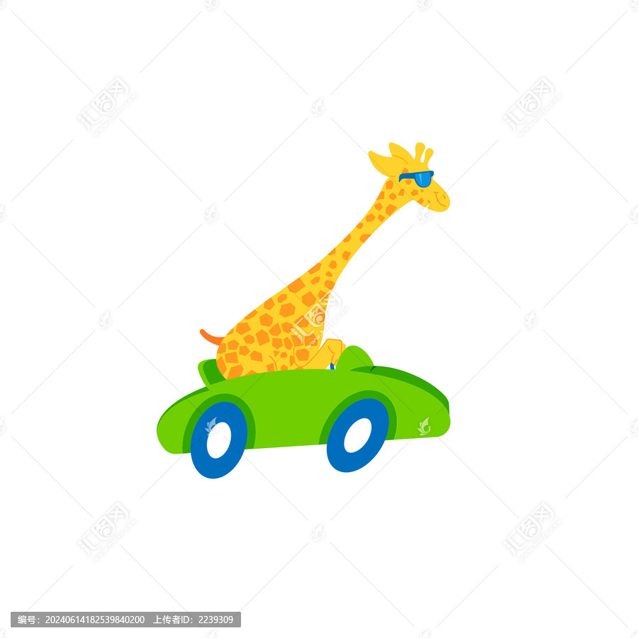卡通矢量動物元素開車的長頸鹿