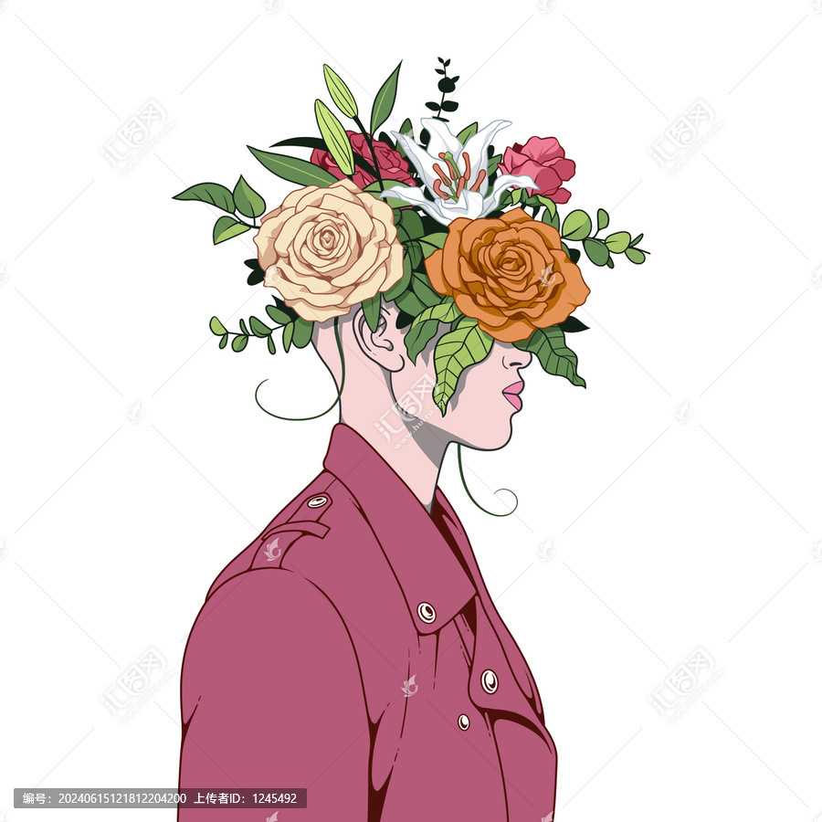 潮流時(shí)尚插畫(huà)鮮花綠植男子