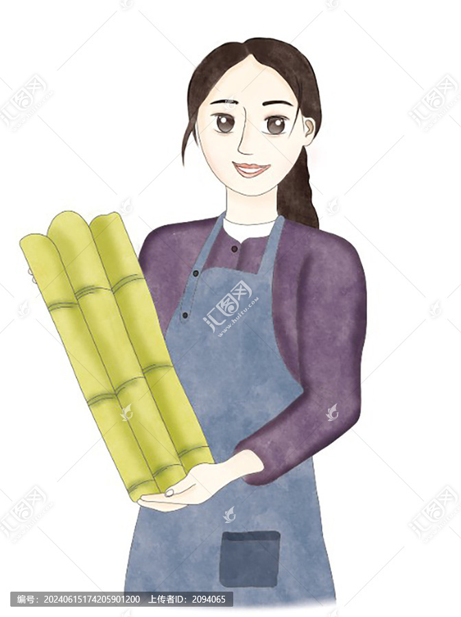 抱著甘蔗的美女