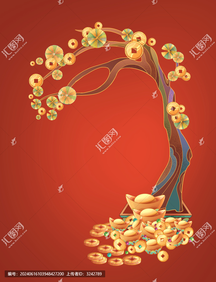 國潮手繪發(fā)財樹
