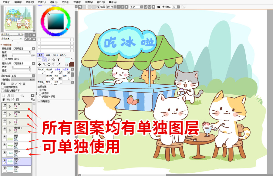 卡通小貓吃刨冰