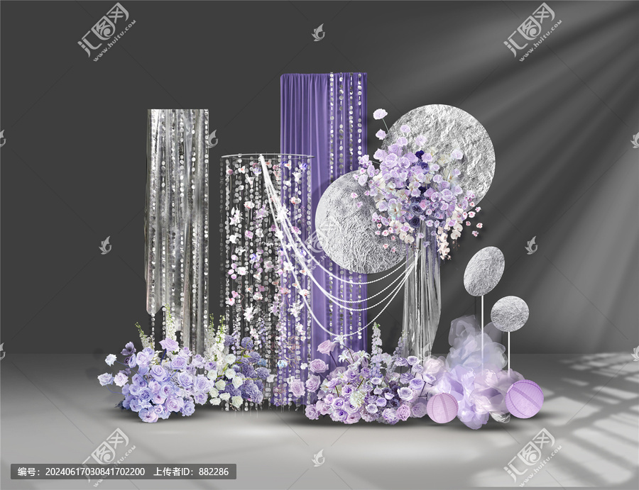 銀色紫色婚禮婚房布置設(shè)計(jì)效果圖