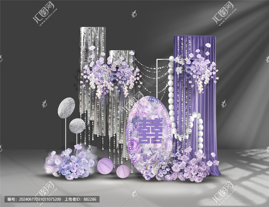 銀色紫色婚禮婚房布置設計效果圖