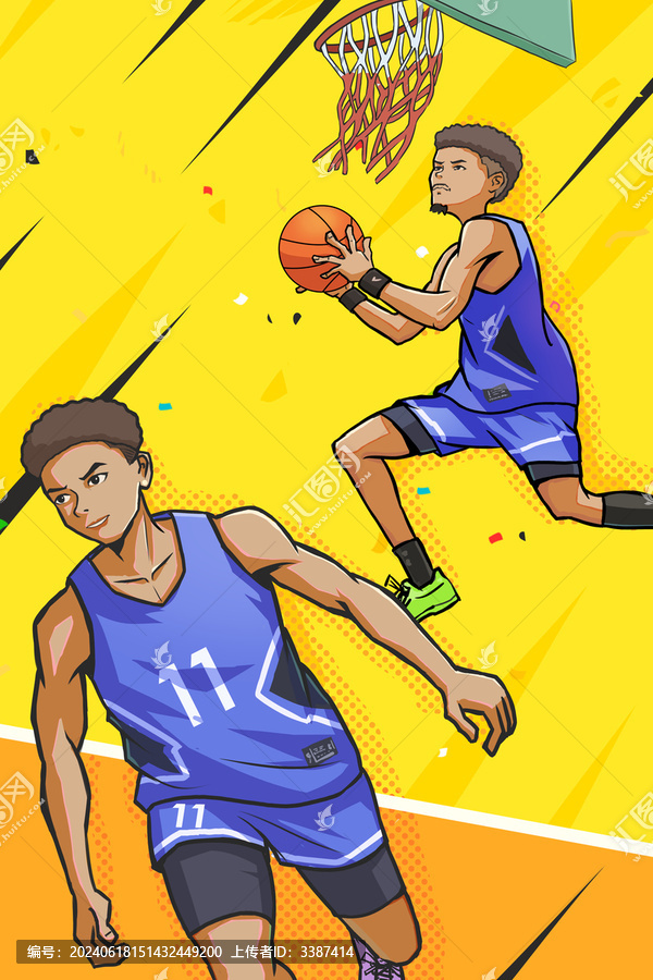 籃球空接扣籃插畫