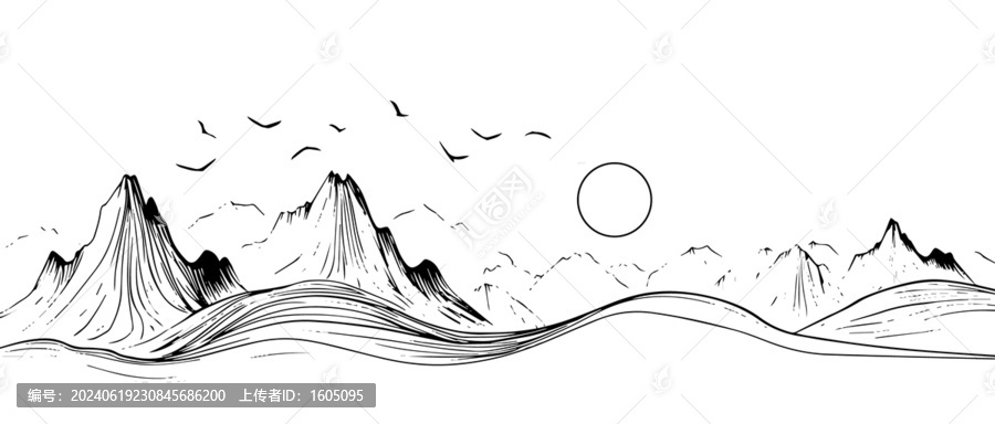 山水線繪雕刻矢量圖案