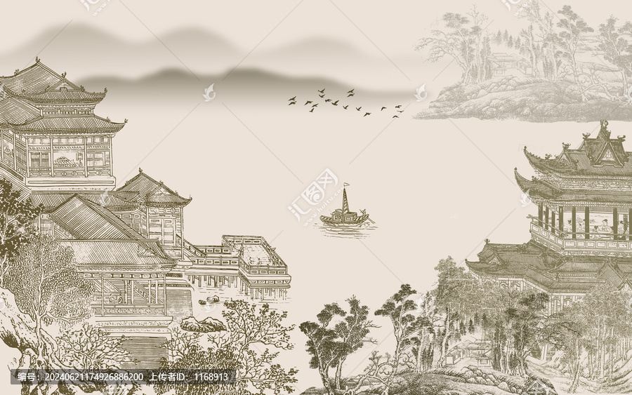 山水樓閣背景墻