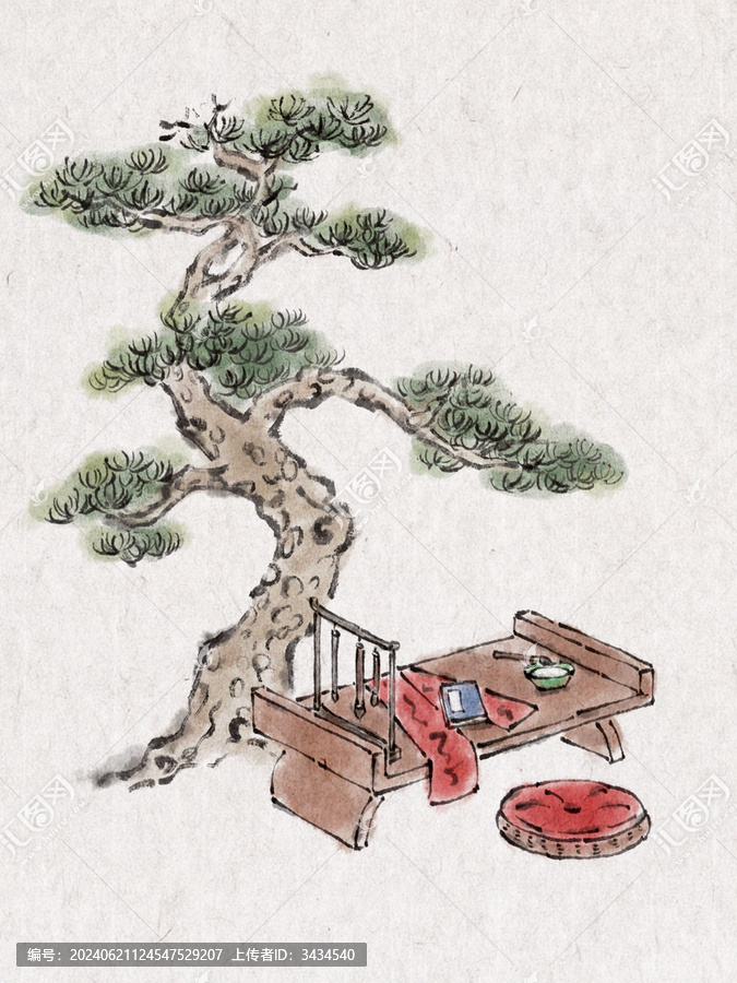 古風(fēng)桌椅場景插畫元素