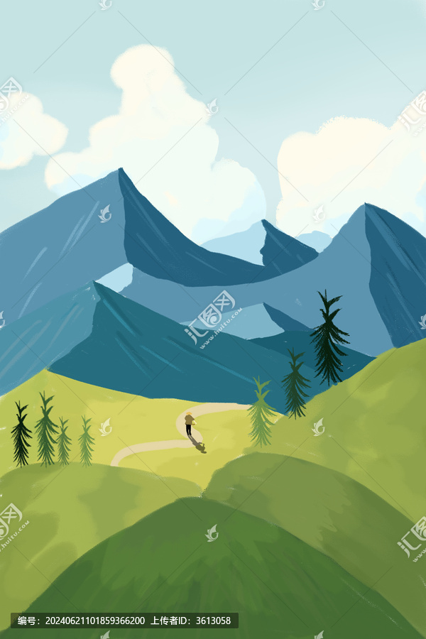手繪高山風(fēng)景插畫(huà)