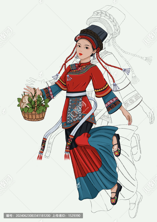 彝族女孩提籃