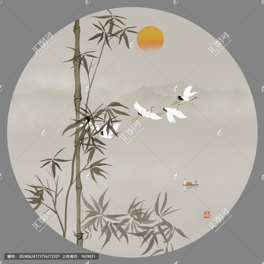 水墨竹子掛畫