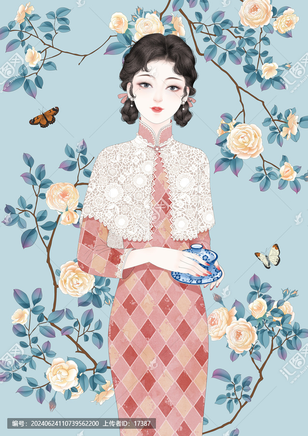 手繪旗袍美女