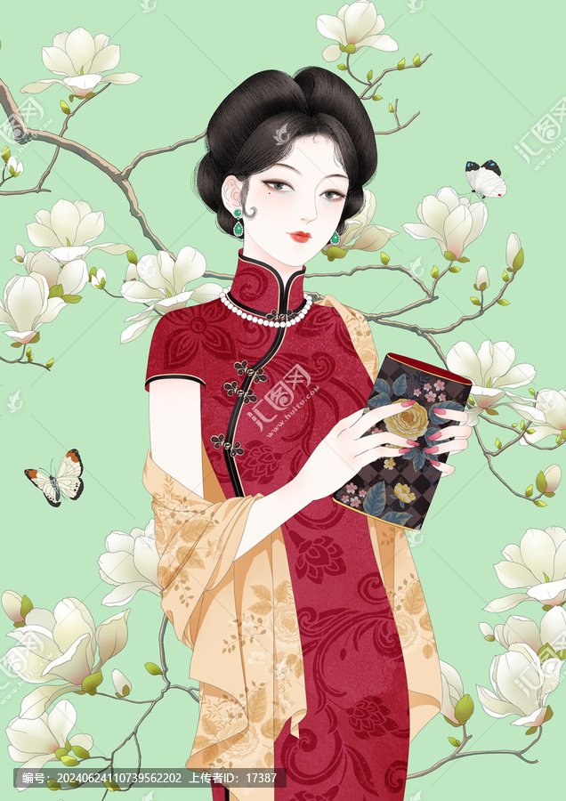 手繪旗袍美女