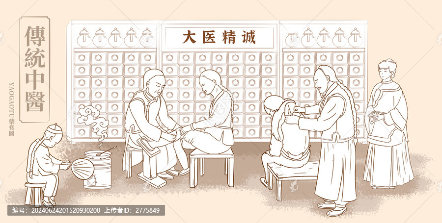 傳統(tǒng)中醫(yī)貼膏藥圖白描