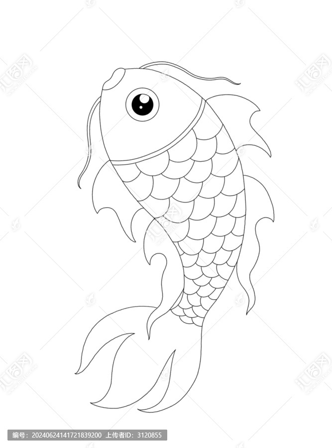 國潮線描簡筆畫魚