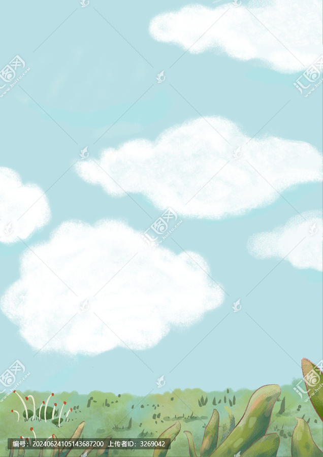水彩風草地藍天背景
