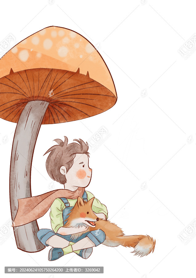 蘑菇下的小男孩