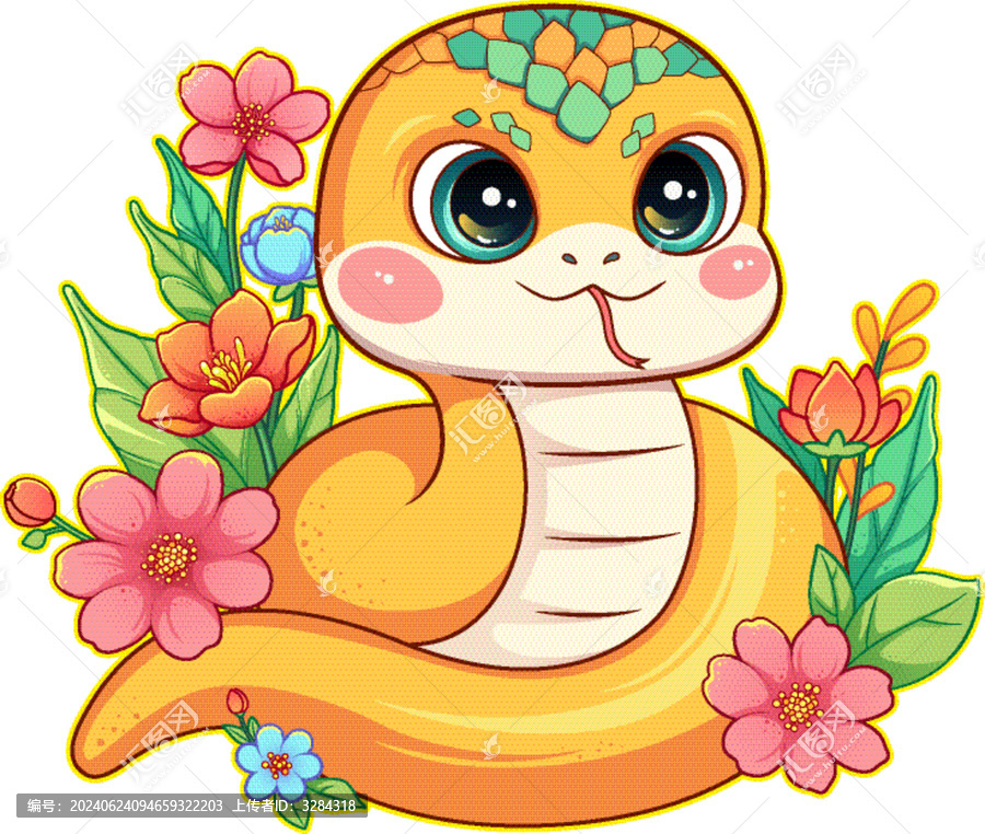 蛇年可愛卡通蛇新年插畫
