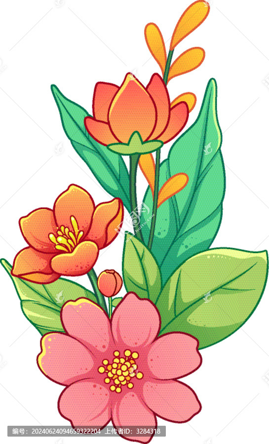鮮花卡通矢量描邊插畫