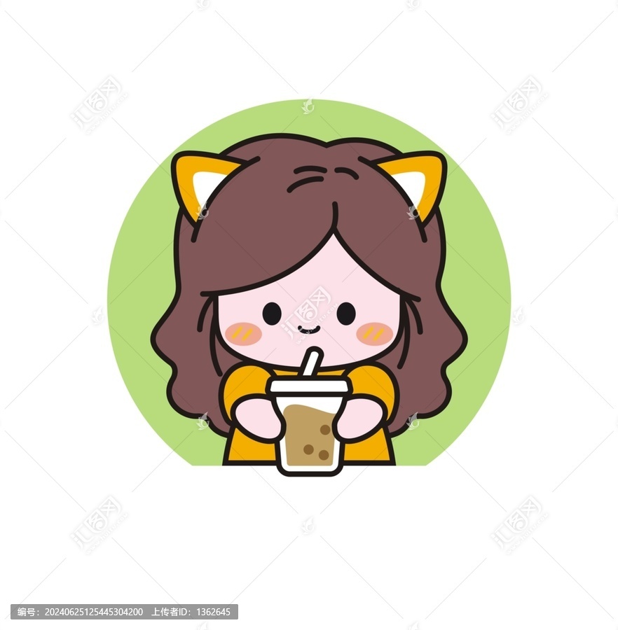 卡通可愛女孩喝奶茶頭像矢量圖