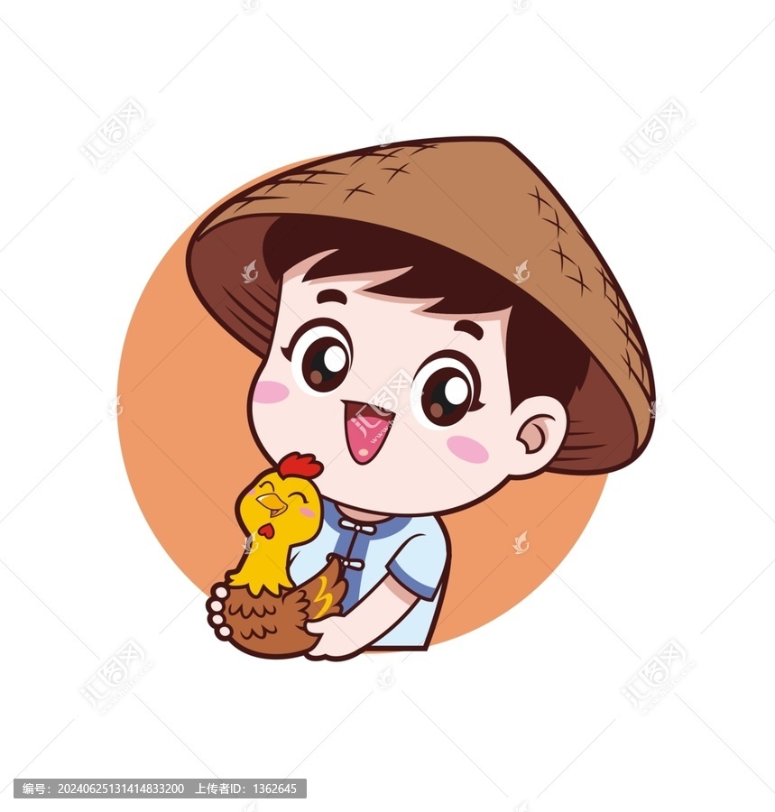 卡通可愛小農(nóng)夫抱雞頭像矢量圖