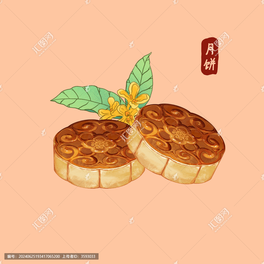 手繪中秋月餅插畫