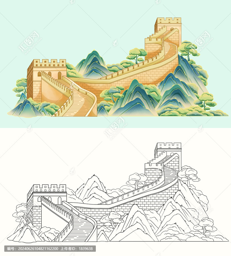 北京長城線稿素材