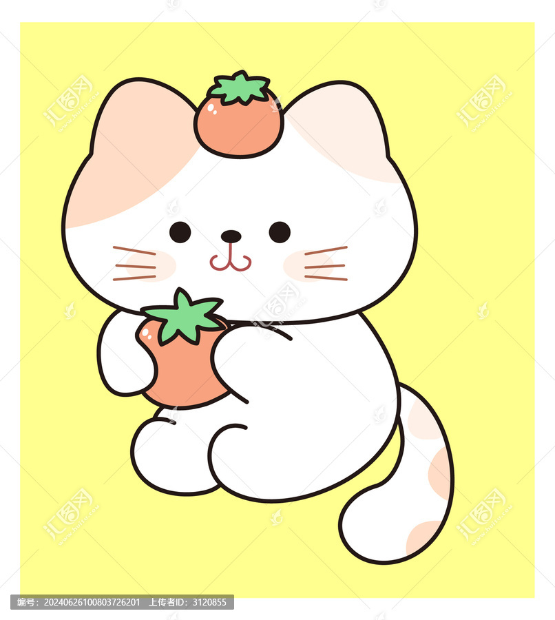 卡通抱柿子的小貓咪