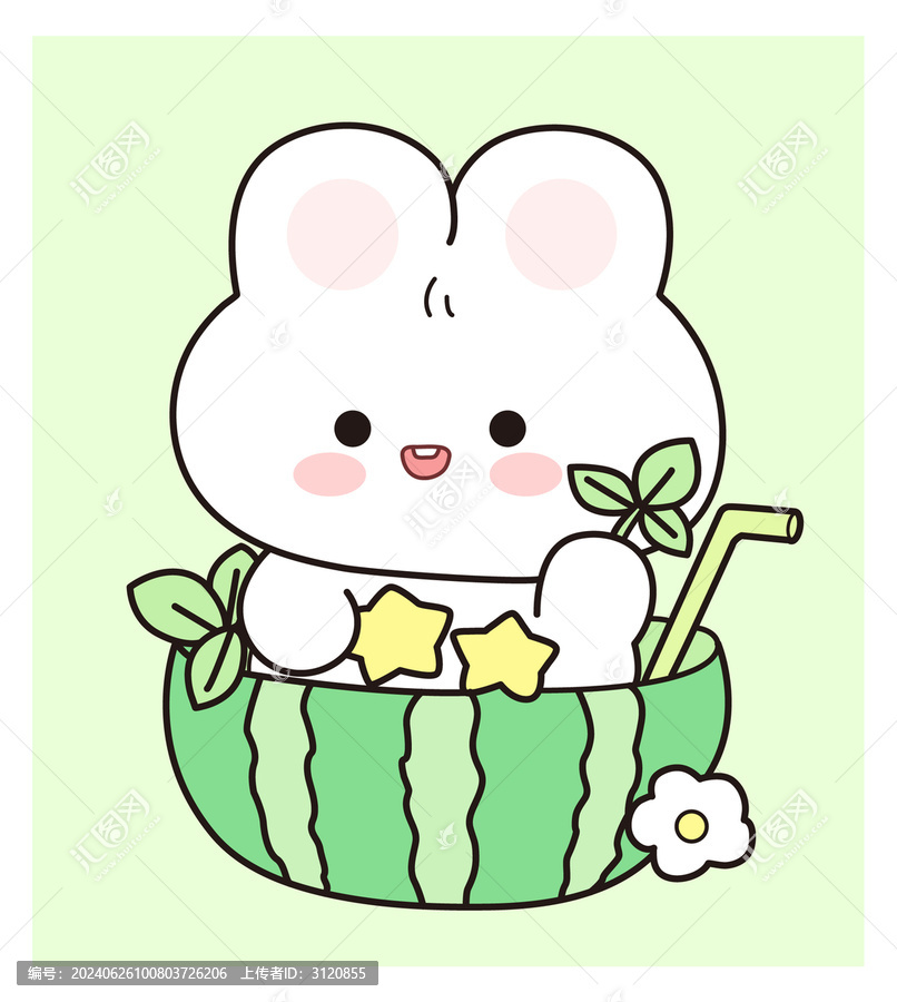 卡通西瓜兔子印花圖案設(shè)計