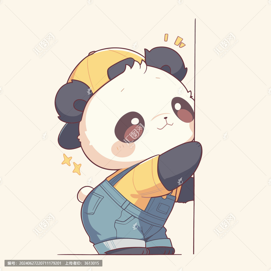 卡通熊貓偷偷看