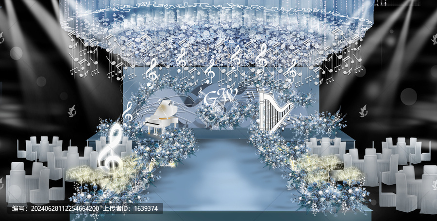 藍色音樂主題音符婚禮舞臺效果圖