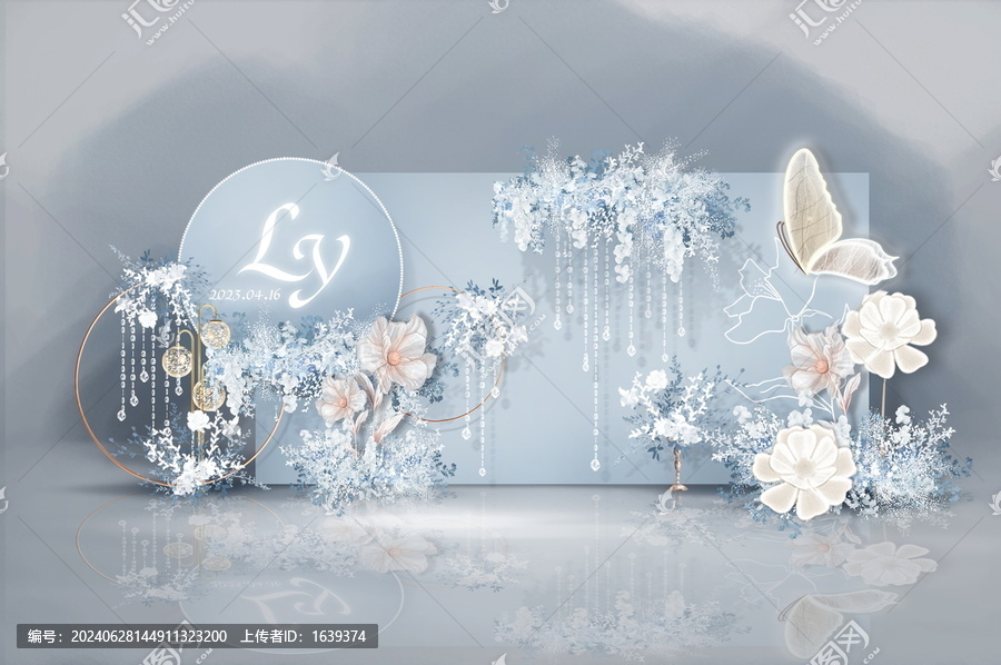 藍(lán)色夢(mèng)幻童話風(fēng)婚禮迎賓區(qū)效果圖