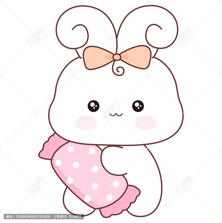 卡通兔子抱著奶糖