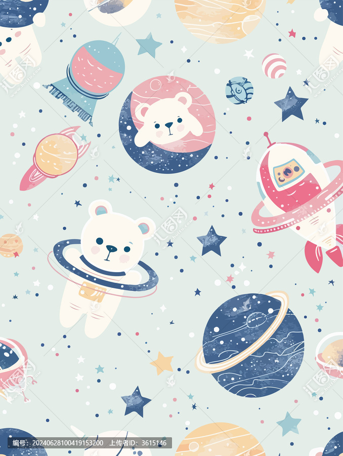 小熊宇航員太空漫游插畫