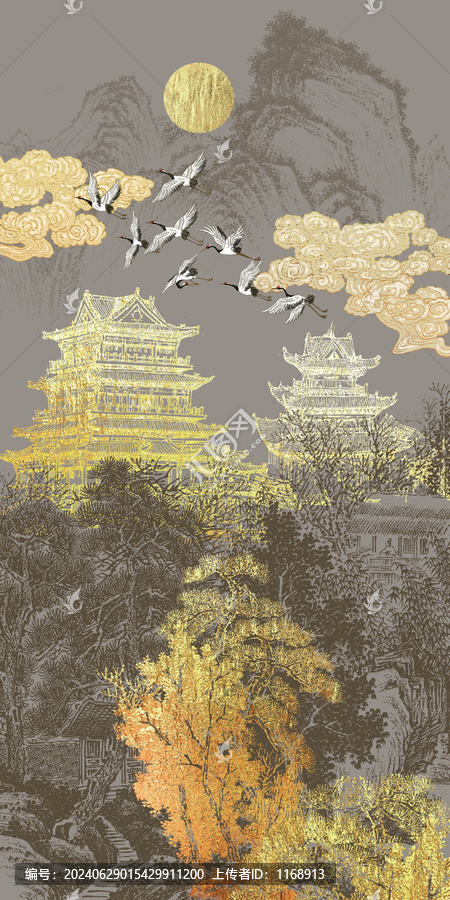樓閣山水玄關畫