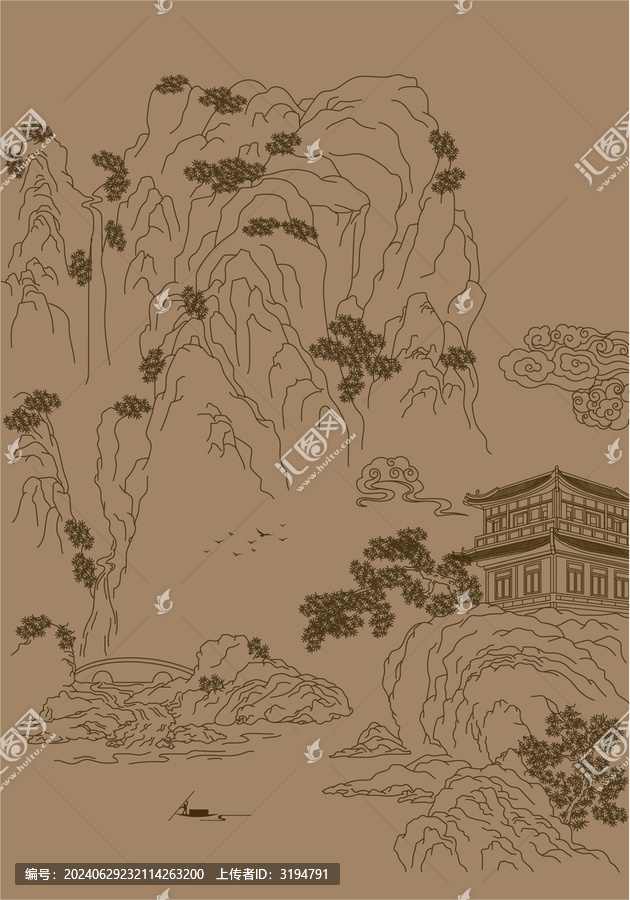 線描山水矢量插畫(huà)