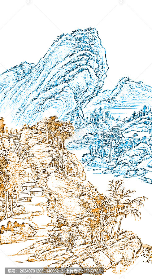 中式禪意線描山水玄關(guān)掛畫