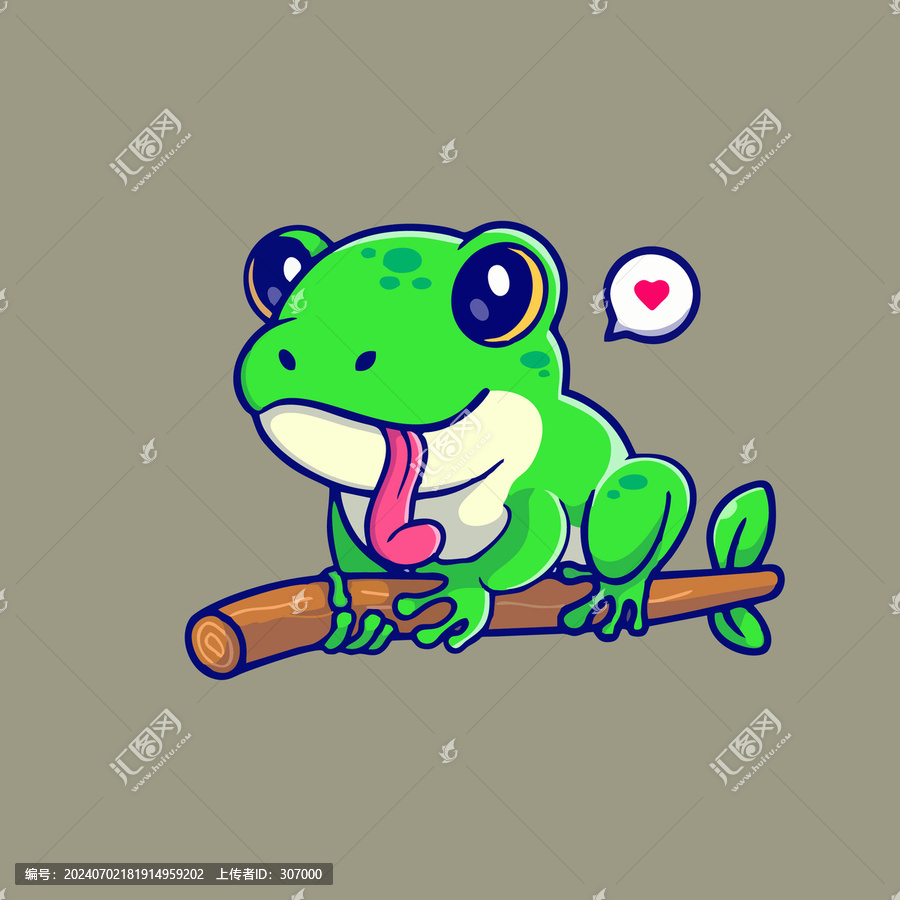 可愛樹枝上樹蛙Q版卡通插畫