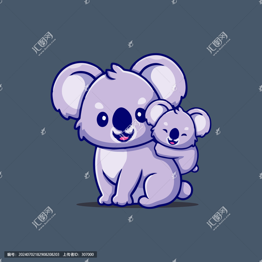 可愛考拉母子Q版卡通插畫