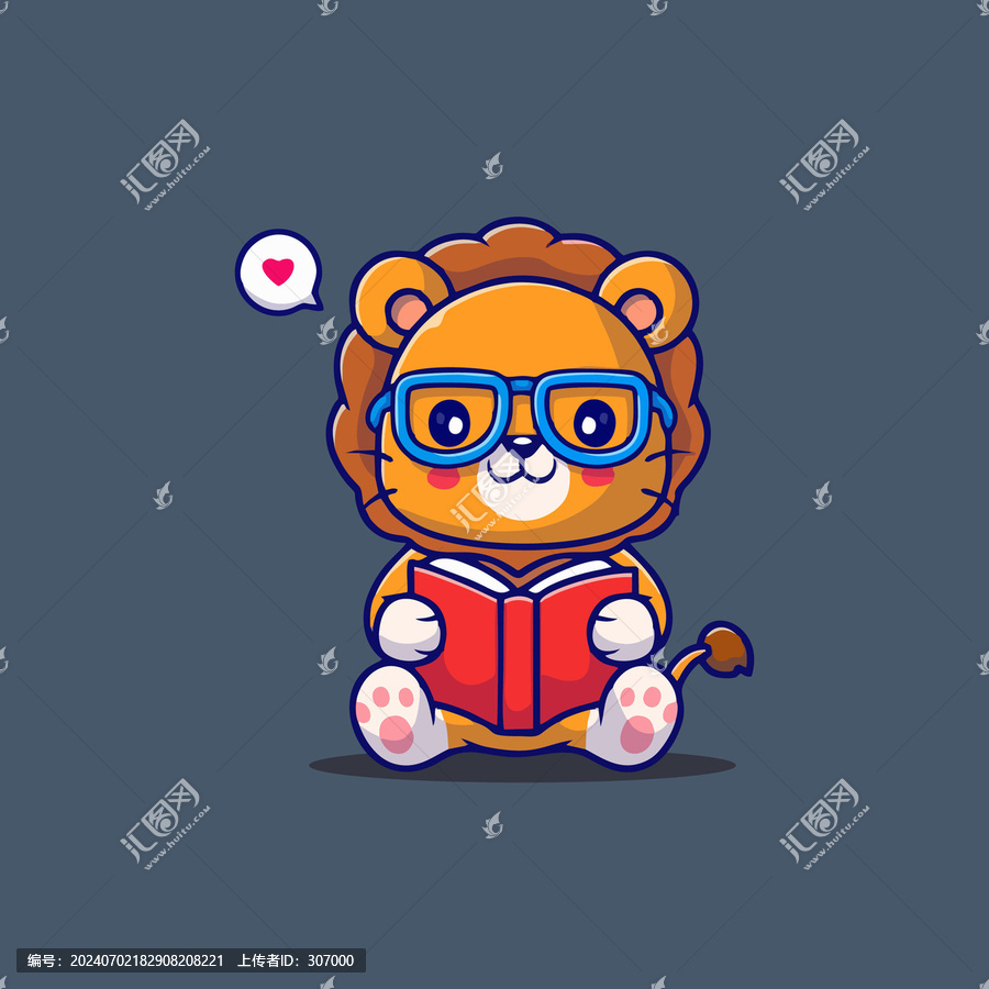 可愛的讀書獅子Q版卡通插畫