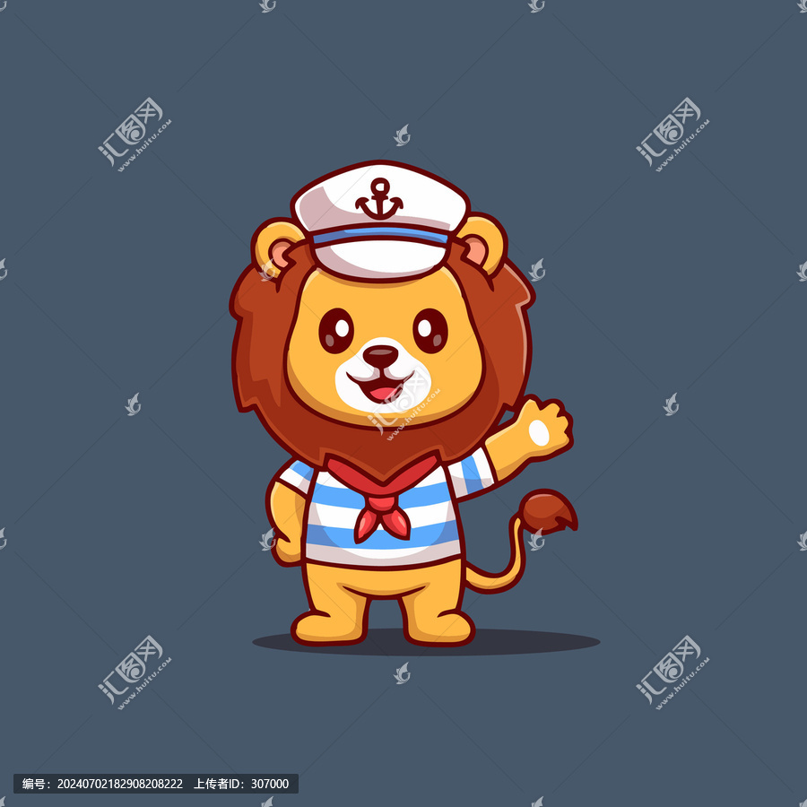 可愛的海員獅子Q版卡通插畫